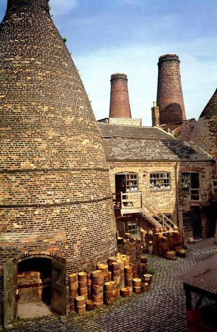 Historic pottery kilns brick courtyard, Stoke-on-Trent